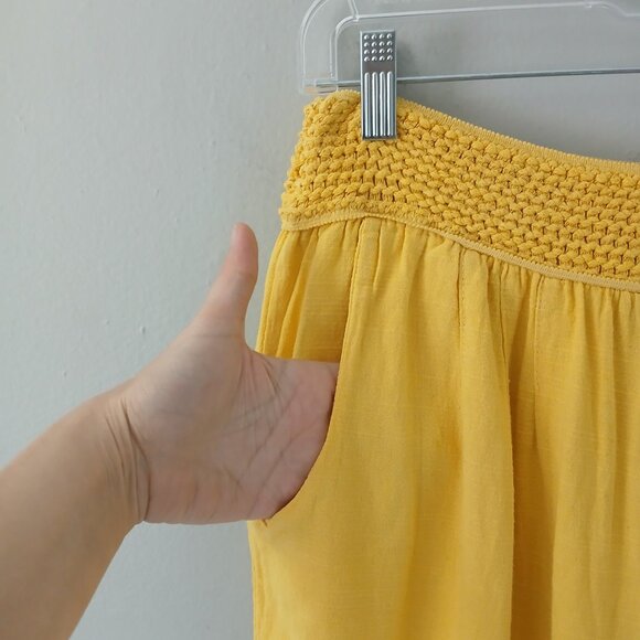 Rosidam Women's Size L-XL Pants Bohemian Linen Hippie Yellow Mesh Button Elastic - Picture 9 of 15